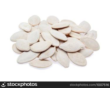 Pumpkin seeds on white background
