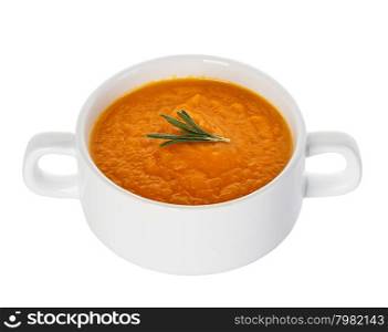 Pumpkin soup isolated on white background