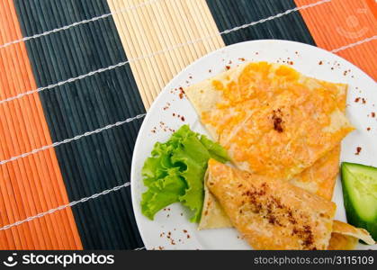 Pumpkin stuffed panckes in the plate