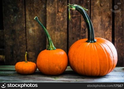 pumpkins on wooden background