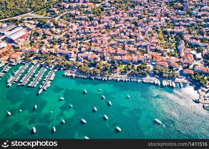 Punat. Town of Punat aerial view, Island of Krk, Kvarner bay of Croatia