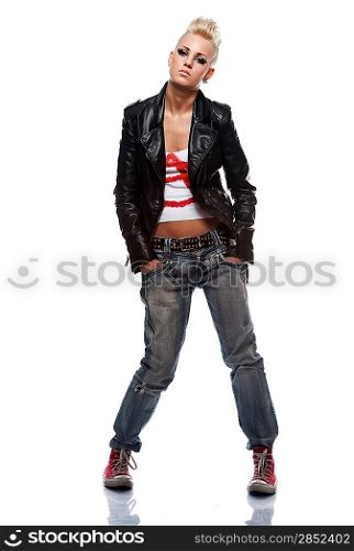 Punk girl wearing leather jacket
