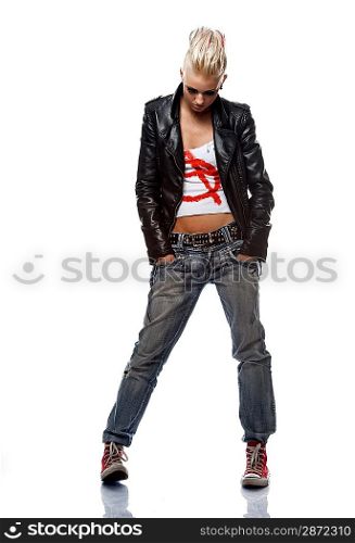 Punk girl wearing leather jacket