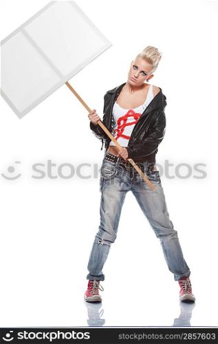 Punk girl with a blank sign