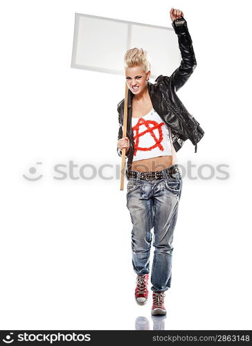 Punk girl with a blank sign