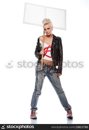 Punk girl with a blank sign