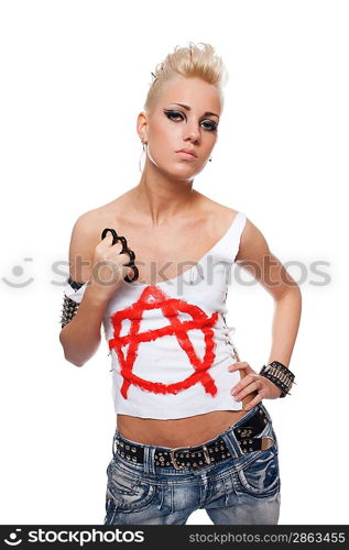Punk girl with a brass knuckle.