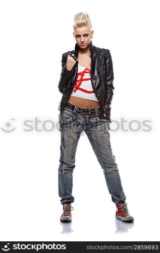 Punk girl with a brass knuckles.