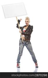 Punk girl with a white sign