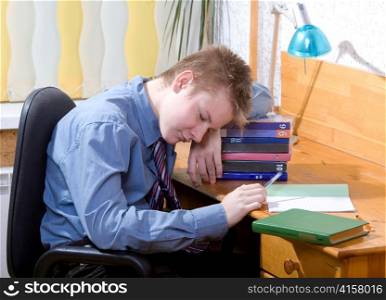 Pupil fell asleep behind performance of homework