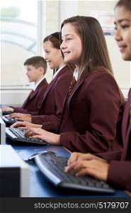 Pupils Wearing School Uniform Computer Class
