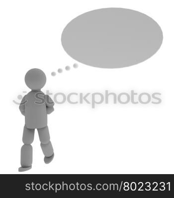 Puppet with baloon for thinking, isolated over white, 3d rendering