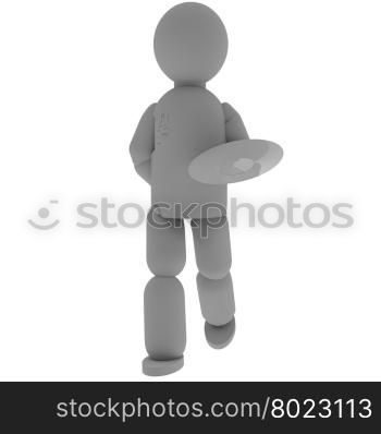 Puppet with plate, isolated over white, 3d rendering