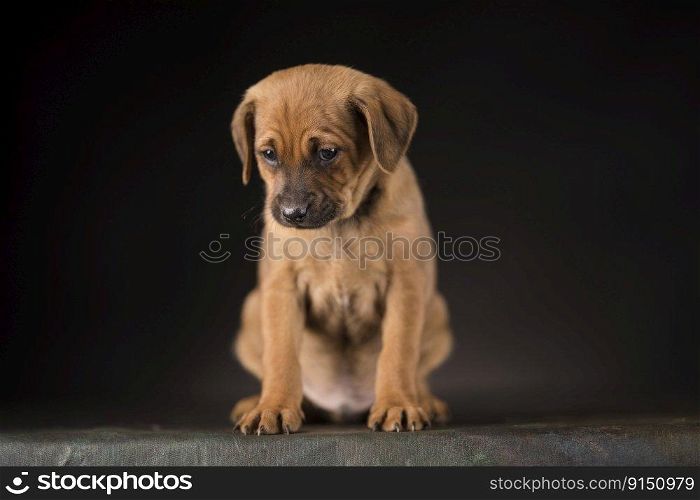 Puppy dog on a black background