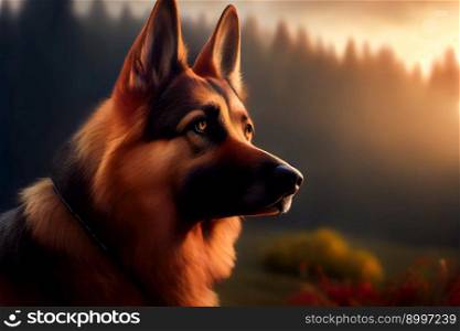 Purebred German Shepherd Dog.  Ge≠rative AI 