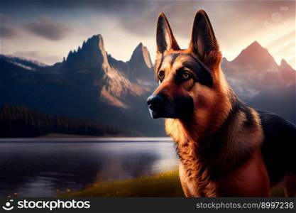Purebred German Shepherd Dog.  Generative AI
