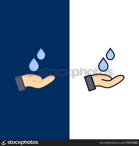 Purified, Water, Energy, Power Icons. Flat and Line Filled Icon Set Vector Blue Background