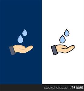Purified, Water, Energy, Power Icons. Flat and Line Filled Icon Set Vector Blue Background