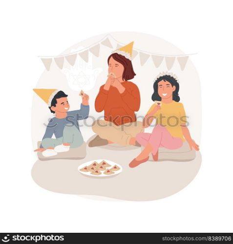 Purim isolated cartoon vector illustration. Little kids celebrating Purim and eating traditional meal, Judaism holy days, Jewish spring religious festival, spirituality belief vector cartoon.. Purim isolated cartoon vector illustration.