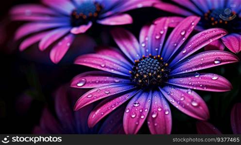 Purple african daisy. Beautiful close up photography of african daisy flower. Flower background and wallpaper. Generative AI