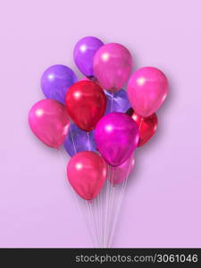 Purple air balloons group on a pink background. 3D illustration render. Purple air balloons group on a pink background