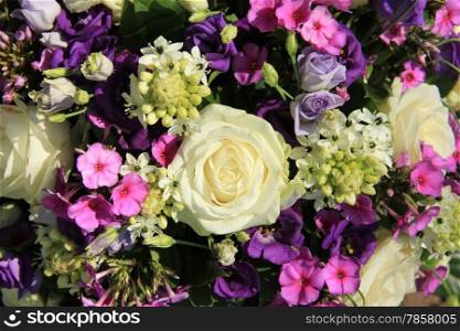 Purple and lilac flowers in a wedding bouquet
