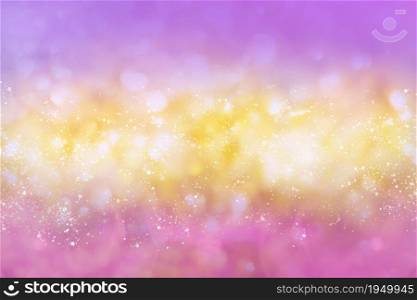 Purple and yellow glitter vintage lights background defocused for festivals and celebrations