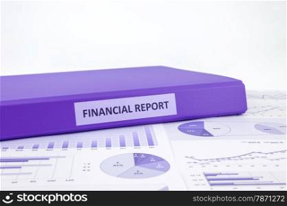 Purple binder of financial report place on graphs analysis of business annual reports