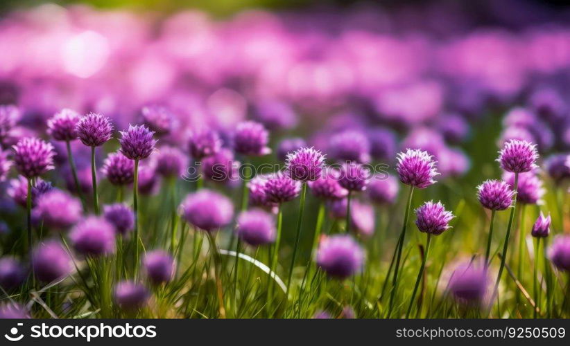 Purple chives field  Illustration Generative AI 