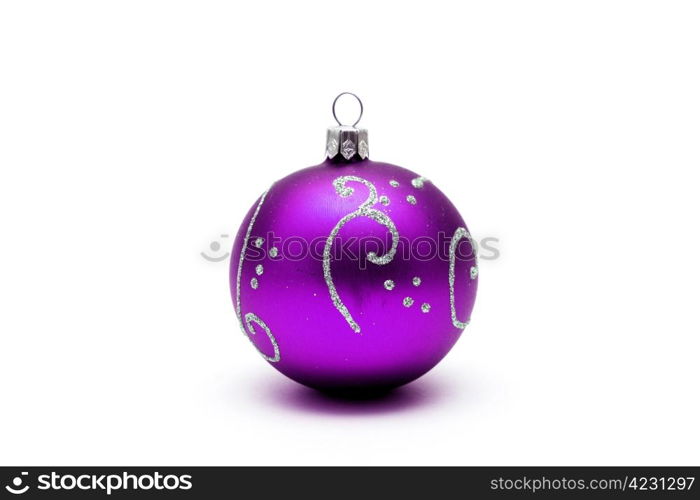 Purple christmas ball with silver pattern isolated on white background