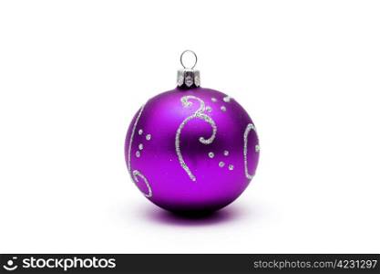 Purple christmas ball with silver pattern isolated on white background