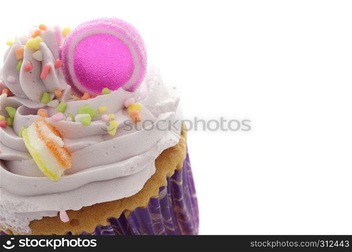 purple cupcake isolated in white background