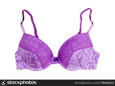 Purple female bra isolated on white background.