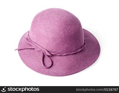 purple female felt hat isolated on white background