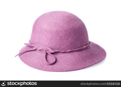 purple female felt hat isolated on white background
