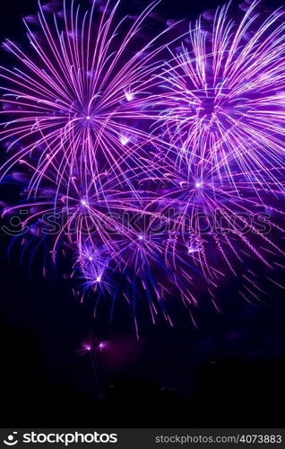 Purple fireworks in a dark sky