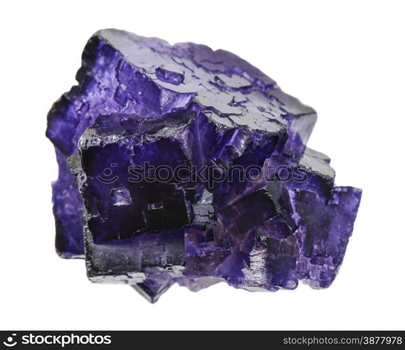 Purple fluorite crystals specimen isolated at white background