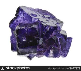 Purple fluorite crystals specimen isolated at white background