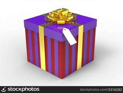 Purple gift box with golden ribbon isolated on white