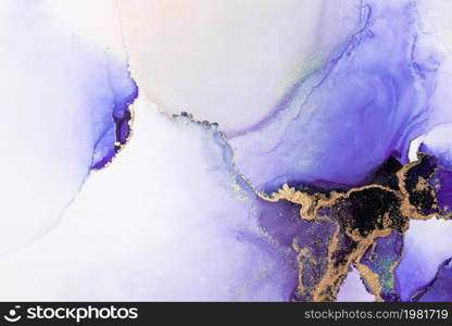 Purple gold abstract background of marble liquid ink art painting on paper . Image of original artwork watercolor alcohol ink paint on high quality paper texture .. Purple gold abstract background of marble liquid ink art painting on paper .