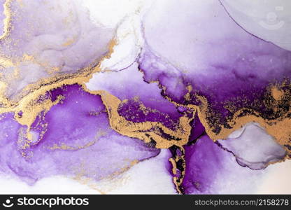 Purple gold abstract background of marble liquid ink art painting on paper . Image of original artwork watercolor alcohol ink paint on high quality paper texture .. Purple gold abstract background of marble liquid ink art painting on paper .