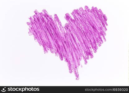 Purple heart crayon draw on white paper