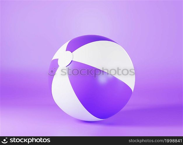 Purple inflatable beach ball mockup light sphere toy for sport game summer on purple background, holiday summer icon, 3D rendering illustration