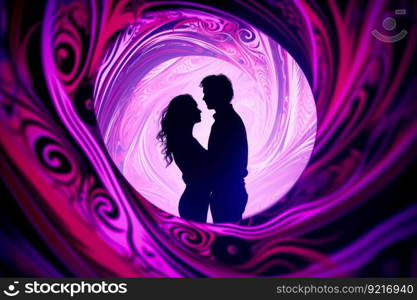 purple love story silhouette couple generative ai.