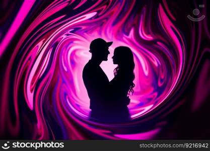 purple love story silhouette couple generative ai.