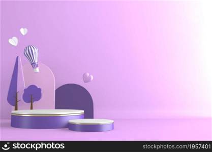 purple Modern Cylinder podiums purple and decoration cartoon style.3D rendering
