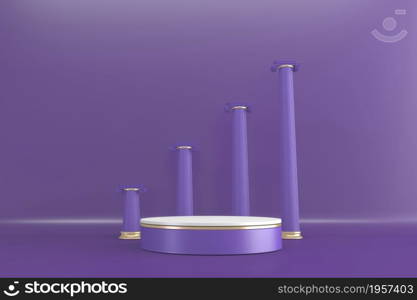 purple Modern Cylinder podiums purple and decoration cartoon style.3D rendering