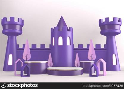 purple Modern Cylinder podiums purple and decoration cartoon style.3D rendering