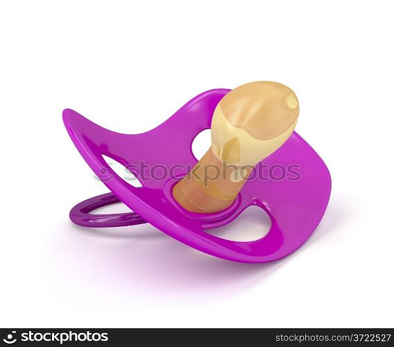 Purple pacifier on a white background