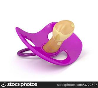 Purple pacifier on a white background